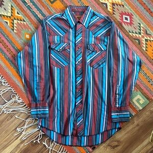 90s Rustler Western Striped Blue and Red Men's Shirt